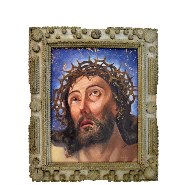 1950s 1950s Painting of Jesus in Tramp Art Frame For Sale - Image 5 of 5