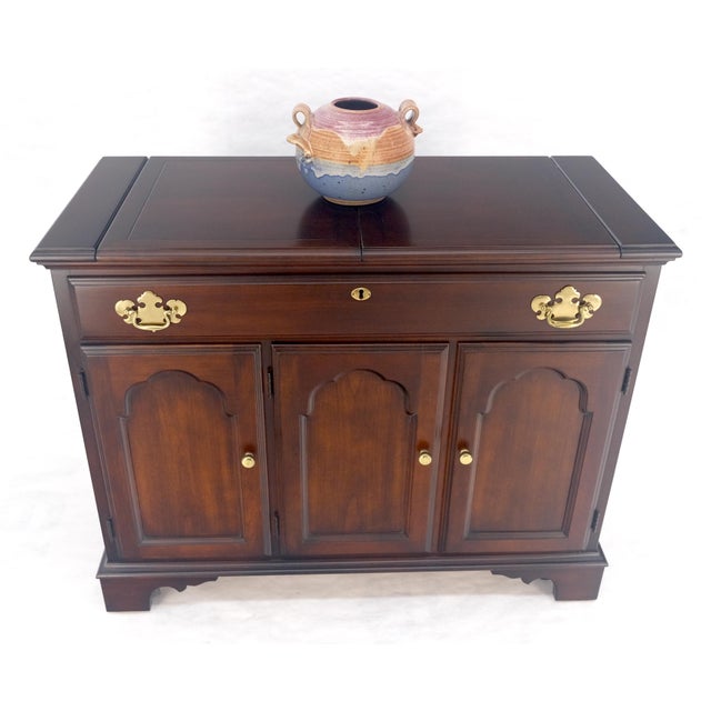 Wood Flip Top Serving Bar cabinet Solid Cherry Bracket Feet MINT For Sale - Image 7 of 18