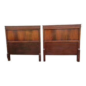 American Empire Flame Mahogany Twin Headboards With Fretworks, Circa 1900s. A Pair