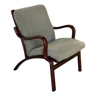 Rosewood Bentwood Lounge Chair With Grey Upholstery Danish Mid-Century Modern 1970s For Sale