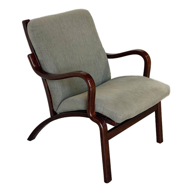 Rosewood Bentwood Lounge Chair With Grey Upholstery Danish Mid-Century Modern 1970s For Sale