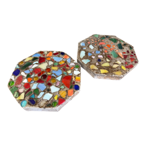 Pair of Vintage Mosaic Glass and Concrete Octagonal Stepping Stones