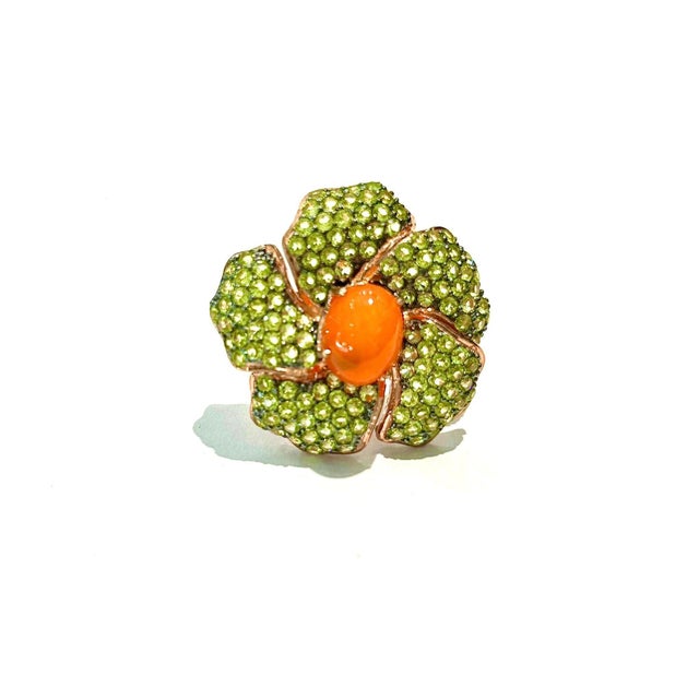 Bochic "Orient" Orange Opal & Multi Peridot Cocktail Ring Set 18K Gold&Silver For Sale - Image 11 of 18