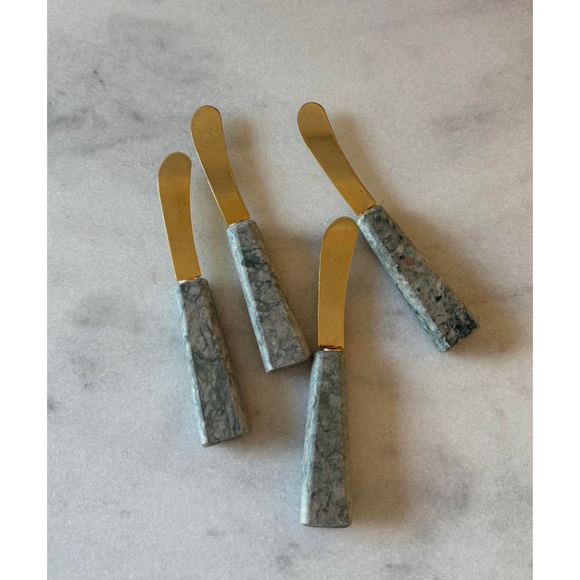 1980s Vintage Marble Stone Serving Spreader Knives For Sale - Image 5 of 7