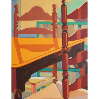 Vintage 1986 Golden Tabletop Oil Painting For Sale