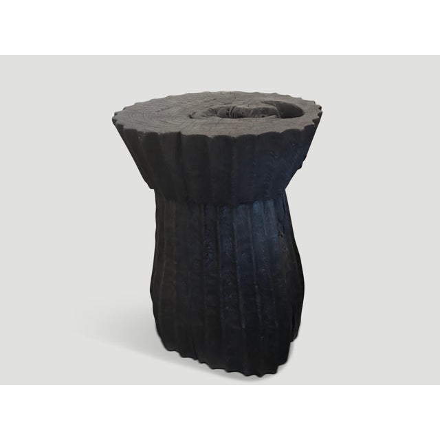 Andrianna Shamaris Charred Minimalist Teak Wood Pedestal or Side Table For Sale - Image 10 of 18