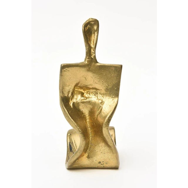 Vintage Abstract Brass Sculpture of a Seated Woman 70's For Sale - Image 4 of 11