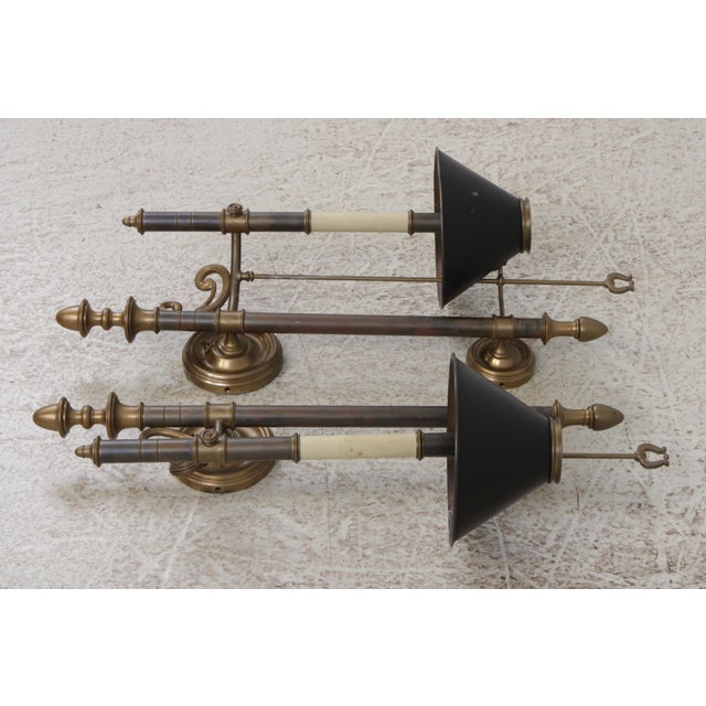 Traditional 1970s Chapman Traditional Brass Tole Shade Wall Lights - a Pair For Sale - Image 3 of 14