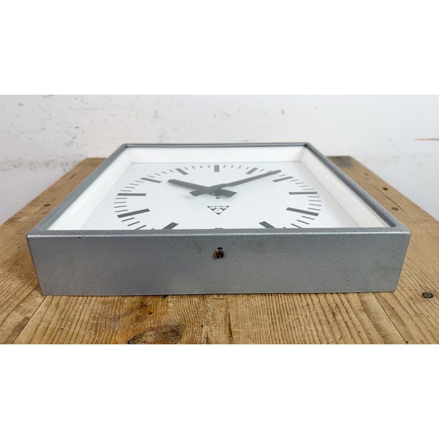 Gray Industrial Grey Square Wall Clock from Pragotron, 1980s For Sale - Image 8 of 17