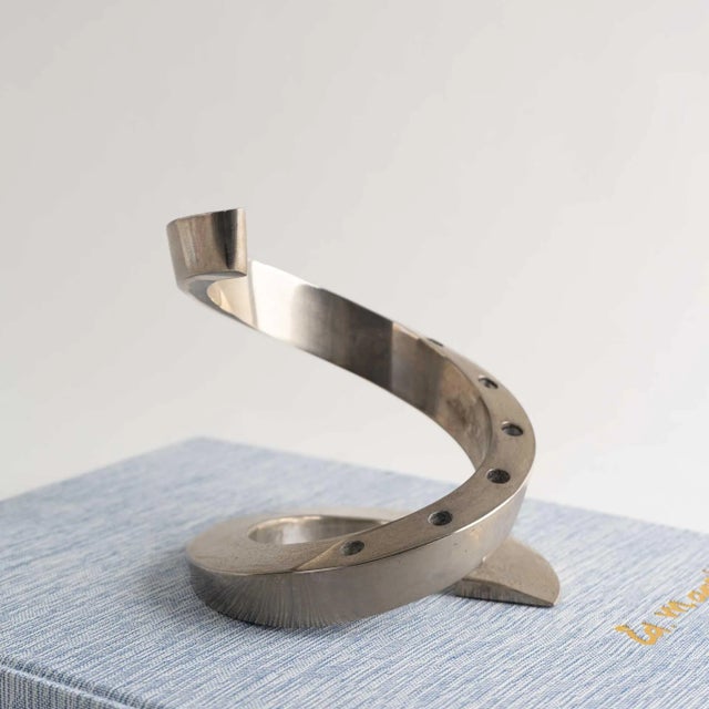 Metal Vintage Mid-Century Silver-Plated Spiral Candlestick Holder by Dansk For Sale - Image 7 of 11