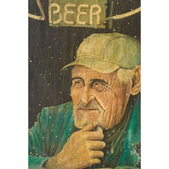 1980s 1980s Signed Oil on Canvas of 'Old Albert' With Coors Beer Sign (D. 1983) | in Handmade Oak Frame For Sale - Image 5 of 11