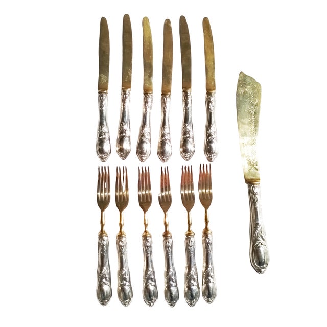 Silver Dessert Cutlery Set, 1950s, Set of 13 For Sale - Image 6 of 12