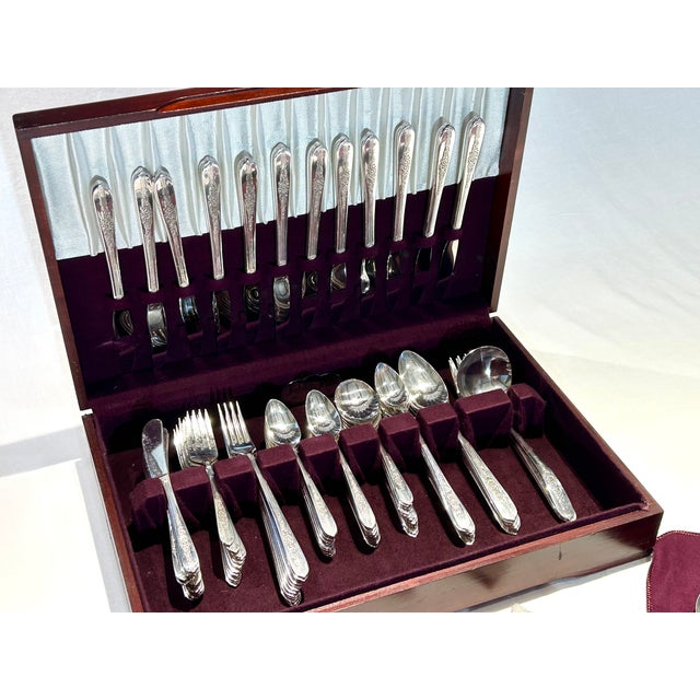 114 Piece Nobility Plate Royal Rose Silver Plate Flatware with Original Storage Chest Formal Service for 12 plus Serving...