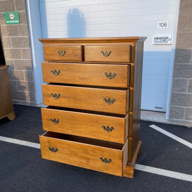 1980s Ethan Allen Circa 1776 Chippendale Maple Highboy Dresser Chairish