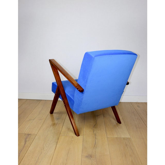 Textile Vintage Loft Lounge Chair with Blue Cornflower Velvet Upholstery, 1970 For Sale - Image 7 of 12