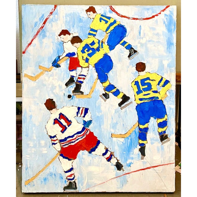 Pop Art Judy Rifka, Judy Rifka, Abstract Expressionist Oil Painting Hockey Players. Brooke Alexander, 1983 For Sale - Image 3 of 12