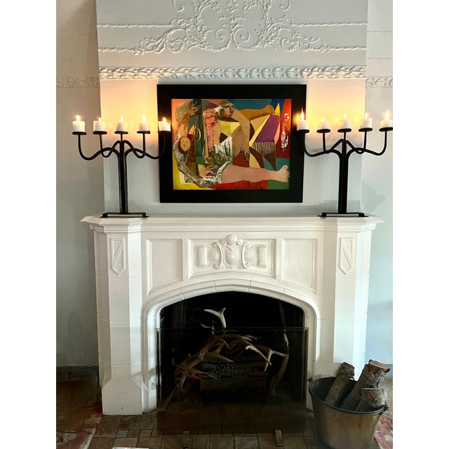 Late 20th Century Pair Hand Crafted Brutalist Iron Candelabra With 5 Candle Holders For Sale - Image 5 of 12