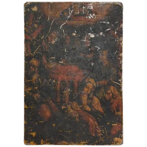 Early 19th Century Spanish Retablo Mary Holding Baby Jesus on Tin