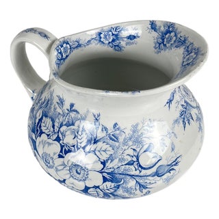 Antique Wash Jug in Blue with Floral Pattern from KG Lunéville, 1890s For Sale