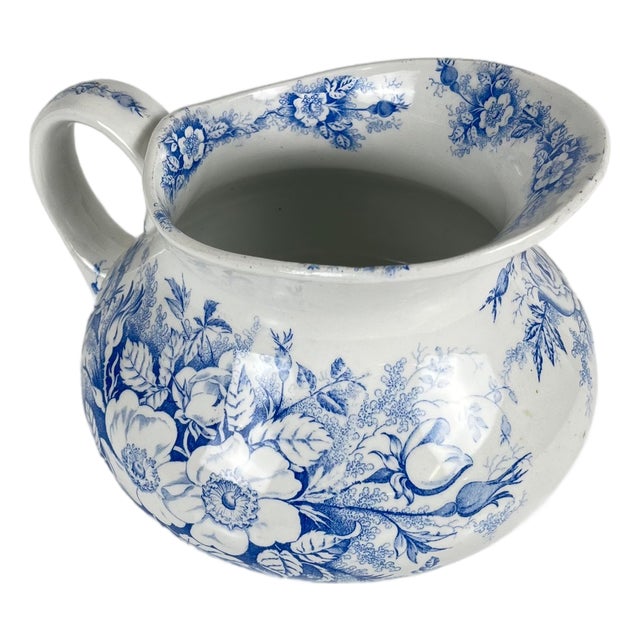 Antique Wash Jug in Blue with Floral Pattern from KG Lunéville, 1890s For Sale