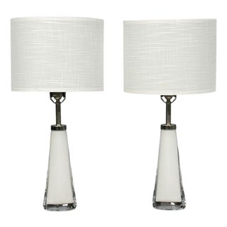 1960s Carl Fagerlund, Swedish Modern, Table Lamps, White Glass, Sweden For Sale