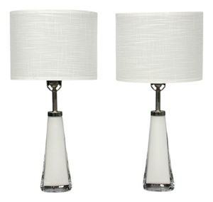 1960s Carl Fagerlund, Swedish Modern, Table Lamps, White Glass, Sweden