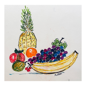 1990s Martha Stiles Fruit Still Life Watercolor