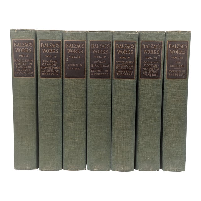1911 Balzac’s Works Complete Seven-Volume Gilt-Top Antique Book Set For Sale