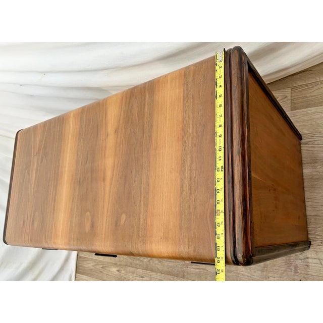 Vintage Art Deco Desk, Waterfall Top, Seven Drawers With Bakelite Pulls, Walnut For Sale - Image 10 of 12