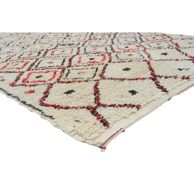One-of-a-kind hand-knotted Moroccan rug in soft, organic wool with an elegant harlequin diamond pattern and Berber...