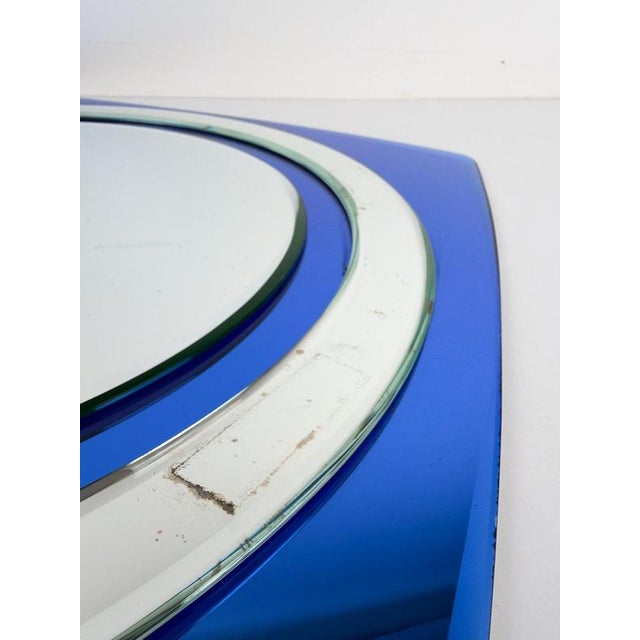 Vintage Italian Space Age Wall Mirror in Cobalt Blue Beveled and Mirrored Glass, 1970s For Sale - Image 11 of 13