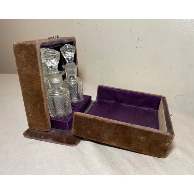 Pair of Antique Crystal Perfume Scent Bottle in Fitted Velour Display Case Box For Sale - Image 9 of 12