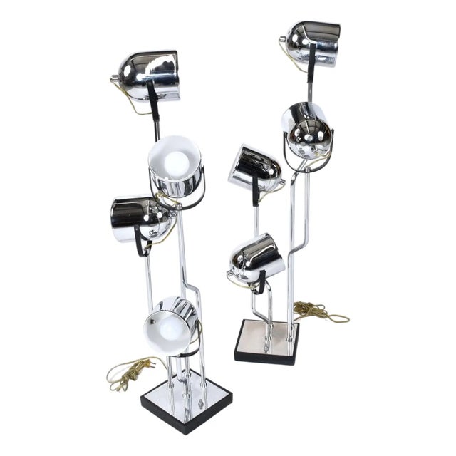 Chrome Pair Goffredo Reggiani Sonneman Style Italian Modern Spotlight Table Lamps For Sale - Image 8 of 13