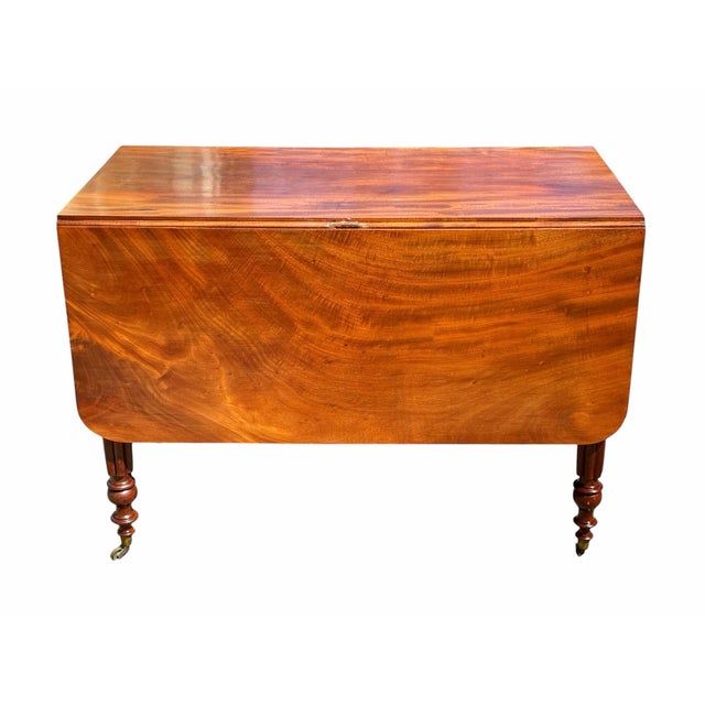 Antique Mahogany Drop Leaf Dining Table With Reed Carved Legs Boston For Sale - Image 4 of 12