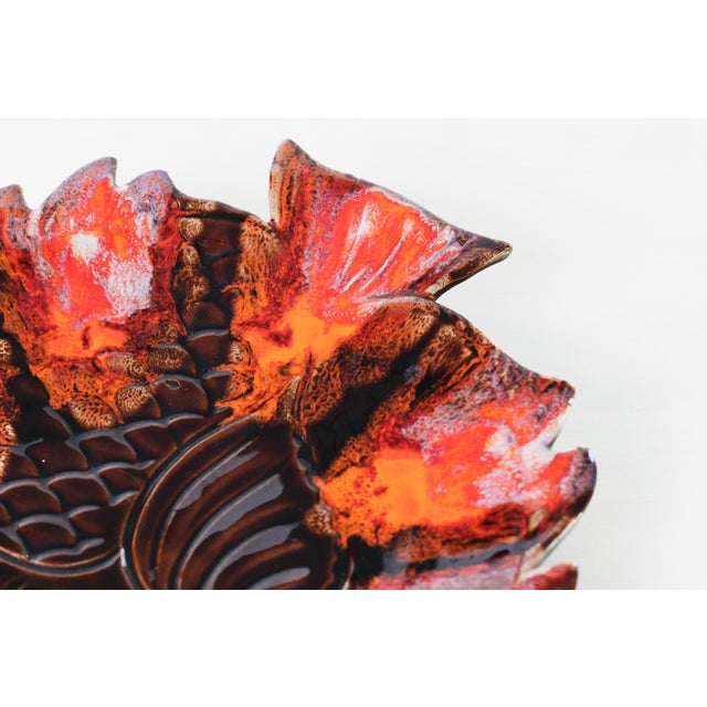 Mid 20th Century Vallauris French Pottery Fish Platter in Orange and Brown Glaze For Sale - Image 12 of 16