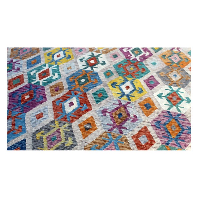 Boho Chic Vintage Multicolored Hand Knotted Afghan Tribal Kilim, 2010s For Sale - Image 3 of 8