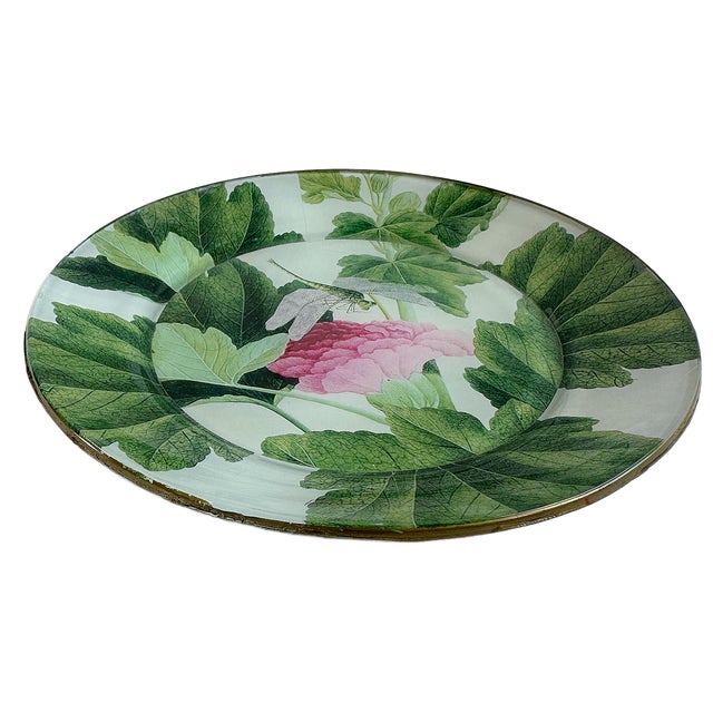 This is a beautiful botanical decorative plate produced in the decoupage style. This is in cool green tones against a mint...