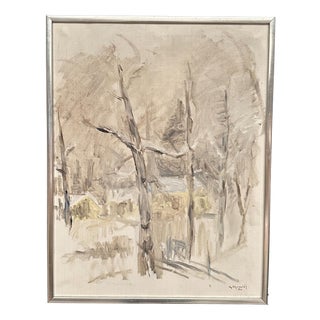 Kj. Shemlot, Winter Trees, 1980, Oil Painting on Canvas, Framed For Sale