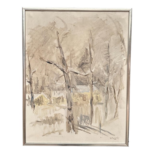 Kj. Shemlot, Winter Trees, 1980, Oil Painting on Canvas, Framed For Sale