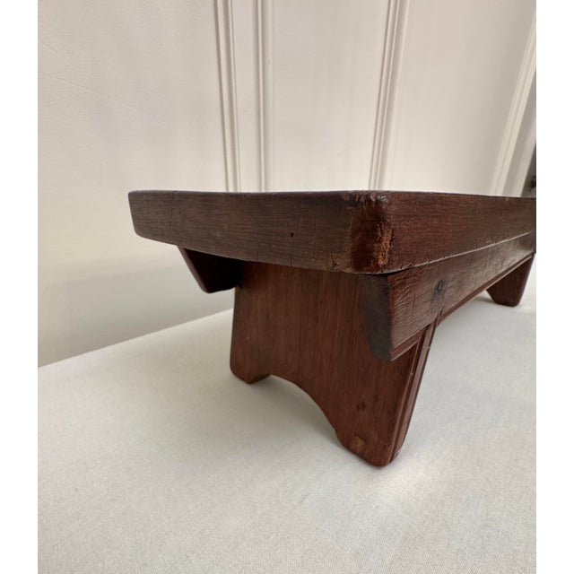 Wood Vintage American Primitive Mortise & Tenon Solid Wood Low Stool For Sale - Image 7 of 11