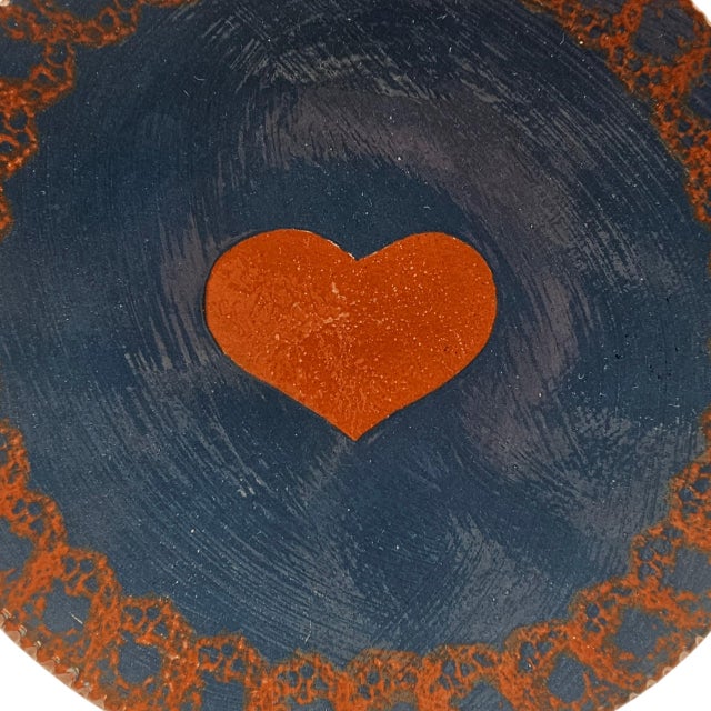 1984 Ned Foltz Pennsylvania Redware Heart Plate, 9.25" For Sale - Image 4 of 9