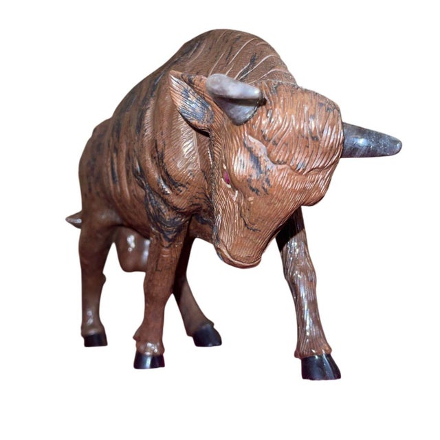 Late 20th Century Manfred Gettman Attrib. Brown & Black Obsidian Bull Sculpture. Germany, 20th C. For Sale - Image 5 of 10