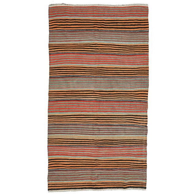 Textile Mid 20th Century Vintage Striped Turkish Kilim Rug For Sale - Image 7 of 7
