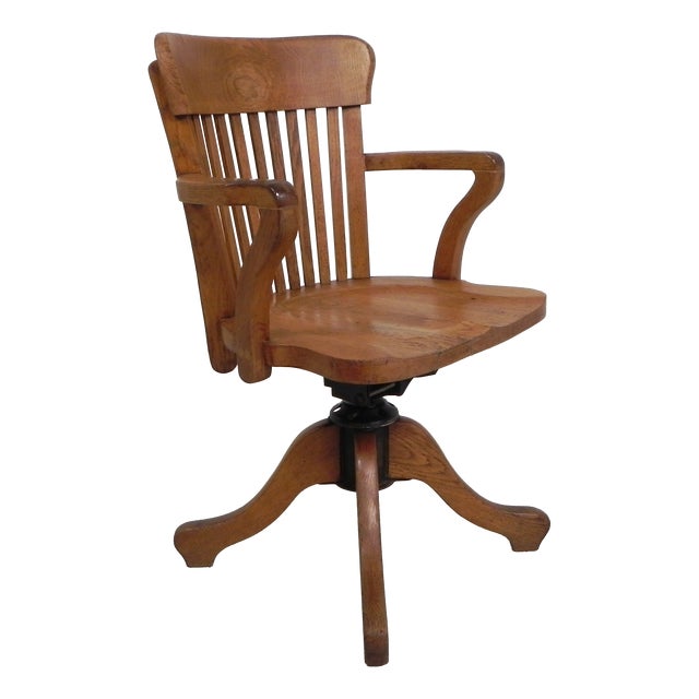 Oak Office Chair with Adjustable Spring System and Height Adjustment, 1950s For Sale
