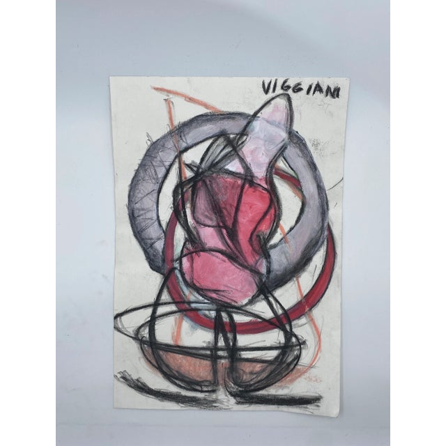 Abstract Late 20th Century Charcoal Abstract Drawing Signed Viggiani For Sale - Image 3 of 3