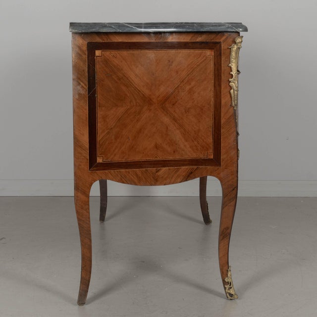 Brown Louis XV Commode Sauteuse With Marquetry and Turquin Marble, C. 1750 For Sale - Image 8 of 17
