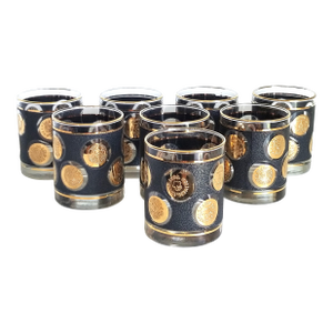 22k Gold Libbey Double Old Fashioned Glassware Barware 1960s Mid Century - Set of 8