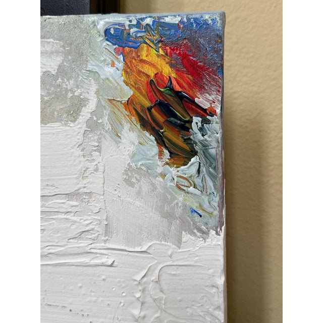 Abstract Modern Monochromatic Textured Impasto Original Painting, White, Orange, Blue, Framed For Sale In Houston - Image 6 of 11