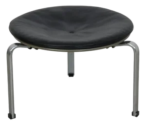 Vintage PK33 Stool in Black Aura Leather by Poul Kjærholm, 2000