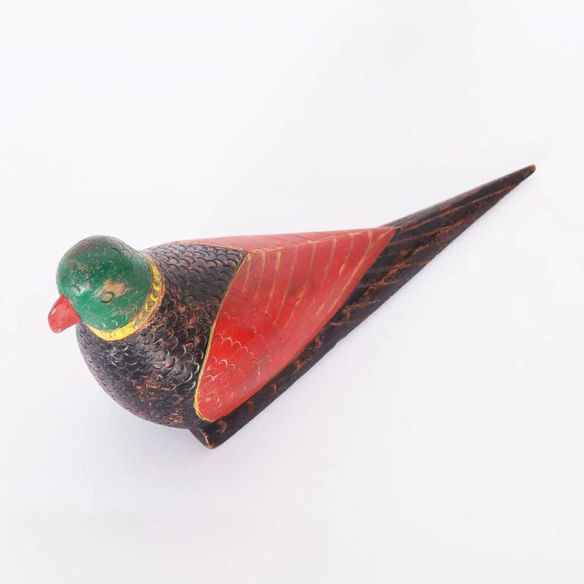 Pair of Anglo Indian Carved and Painted Wood Parrots For Sale In West Palm - Image 6 of 10